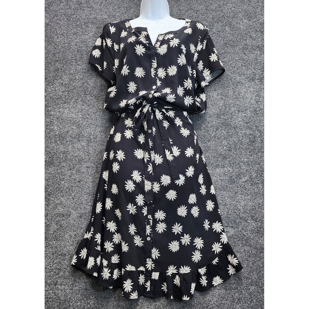 J.Jill Womens Daisy Floral Cottagecore Boho Button Front Tie Waist Midi Dress M